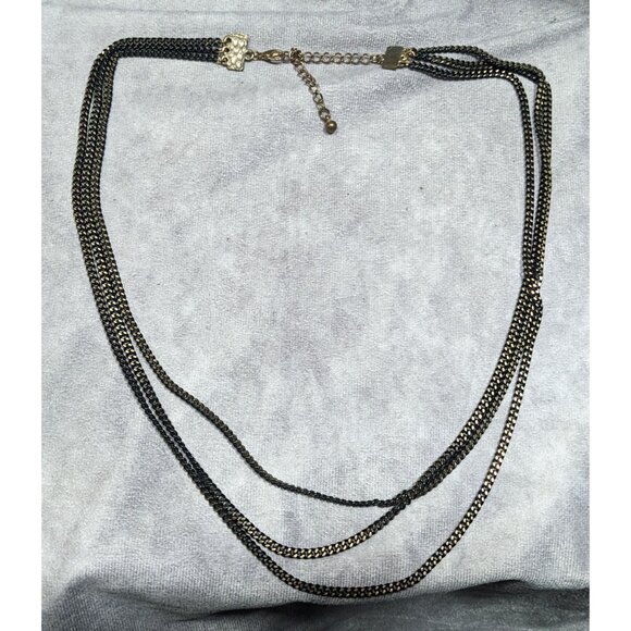 Dark Elegant Black And Gold Tone Multilayer Chain Necklace - Picture 8 of 9